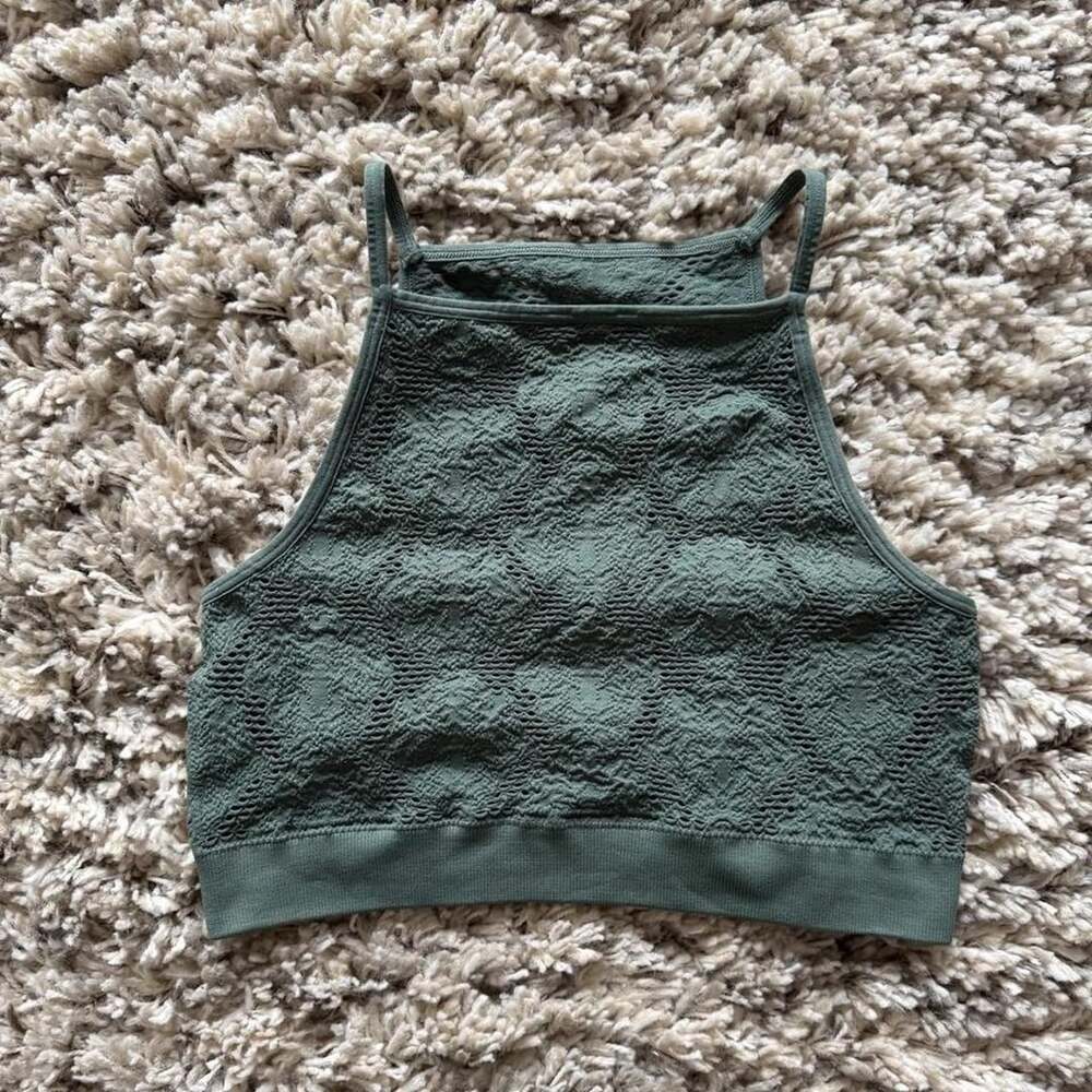 Aerie Green Seamless Lace High Neck Tank Top